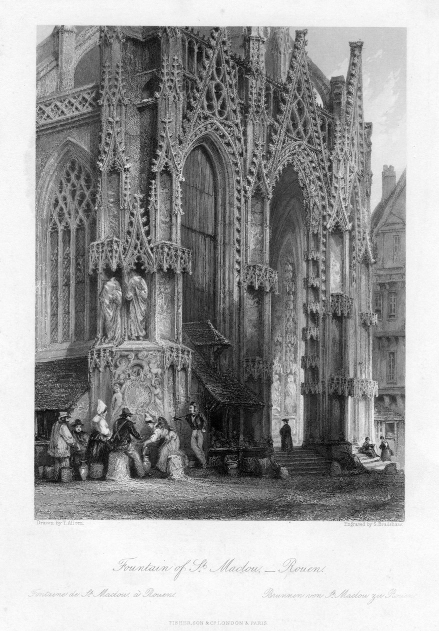 A fonte de St Maclou, Rouen, França, século XIX. de Samuel Bradshaw