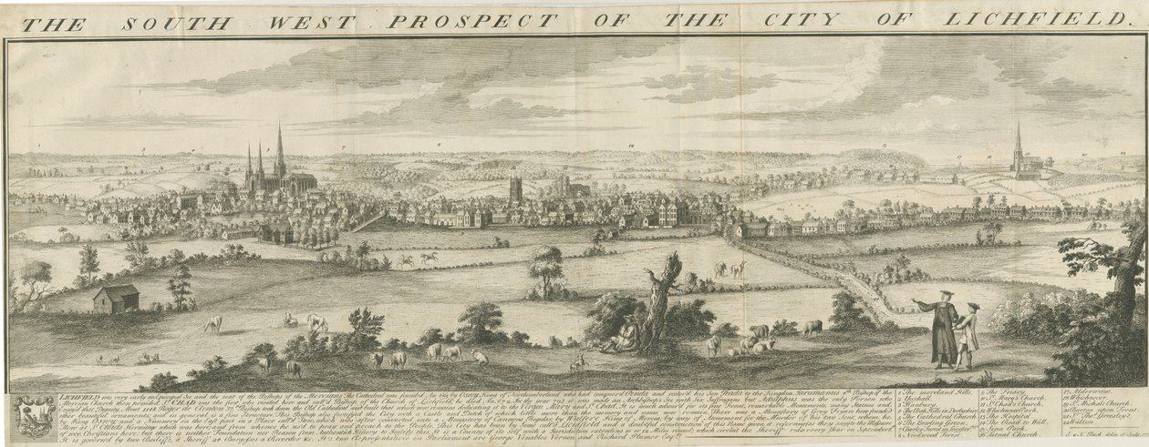 Lichfield - South West Prospect: gravura de Samuel Buck