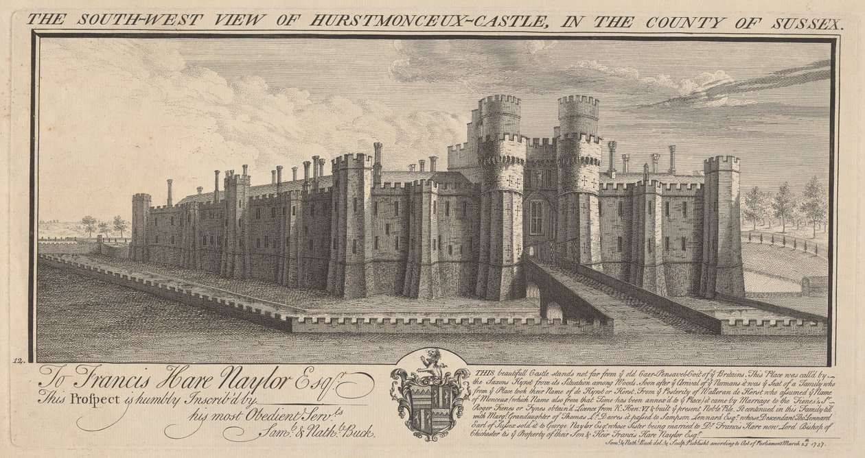 A vista sudoeste do Castelo de Hertsmonceux, no condado de Sussex de Samuel Buck