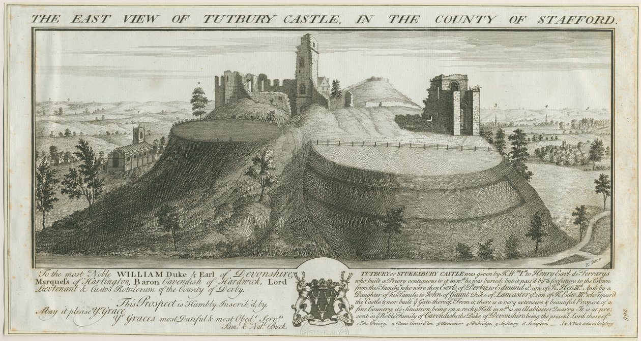 Castelo de Tutbury - Vista Leste: gravura de Samuel Buck