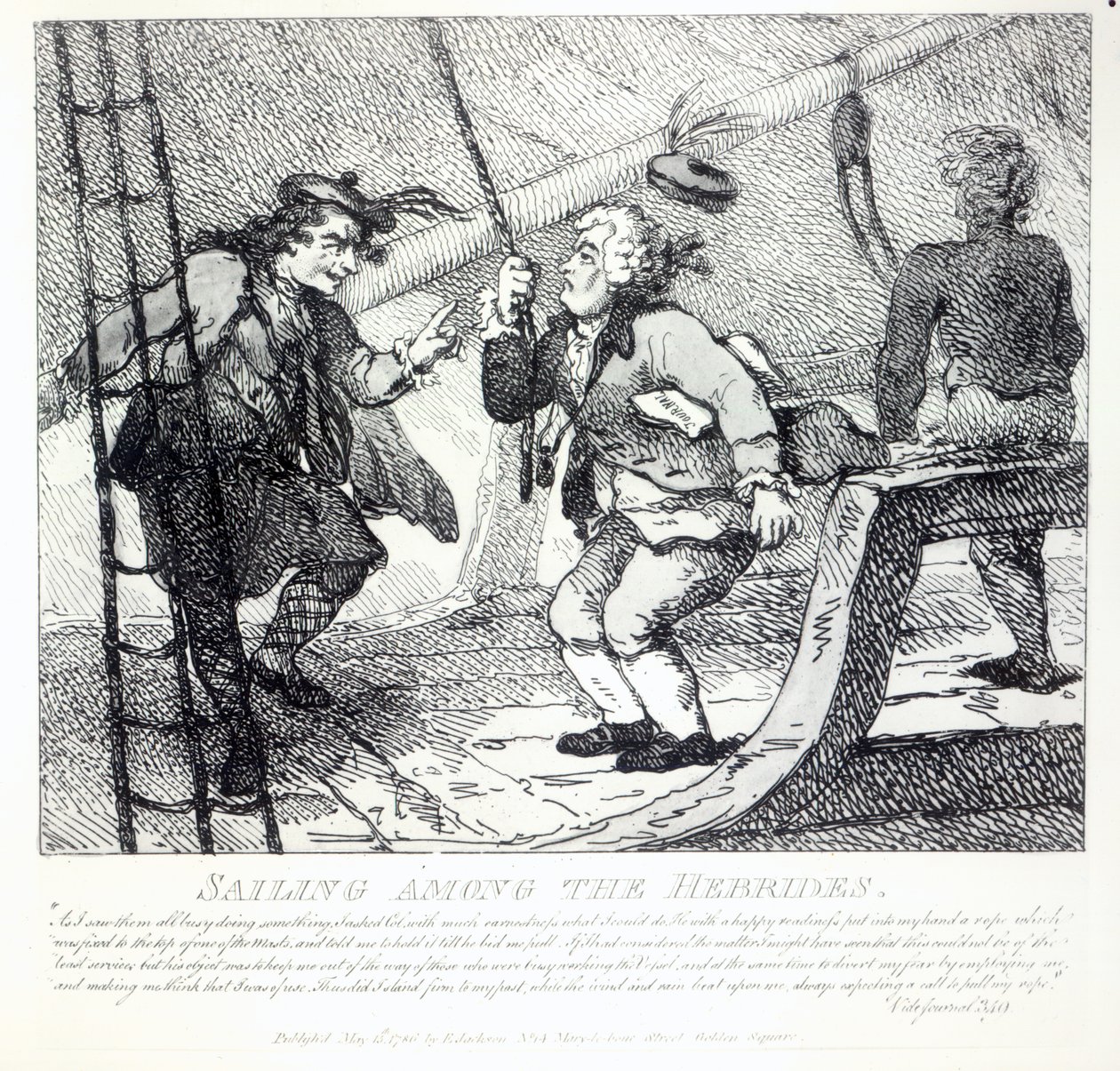 Navegando entre as Hébridas de "Pitorescas belezas de Boswell, parte o primeiro", gravado por Thomas Rowlandson, 1786 de Samuel Collings