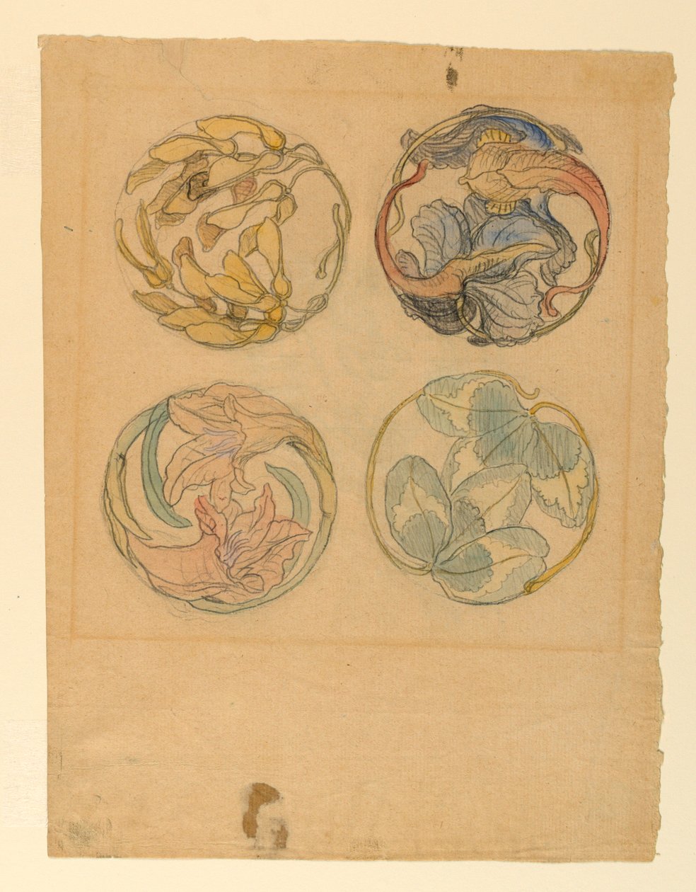 Desenho, Estudos Florais (Quatro Desenhos para Ornamentos Circulares), 1880-90 de Samuel Colman