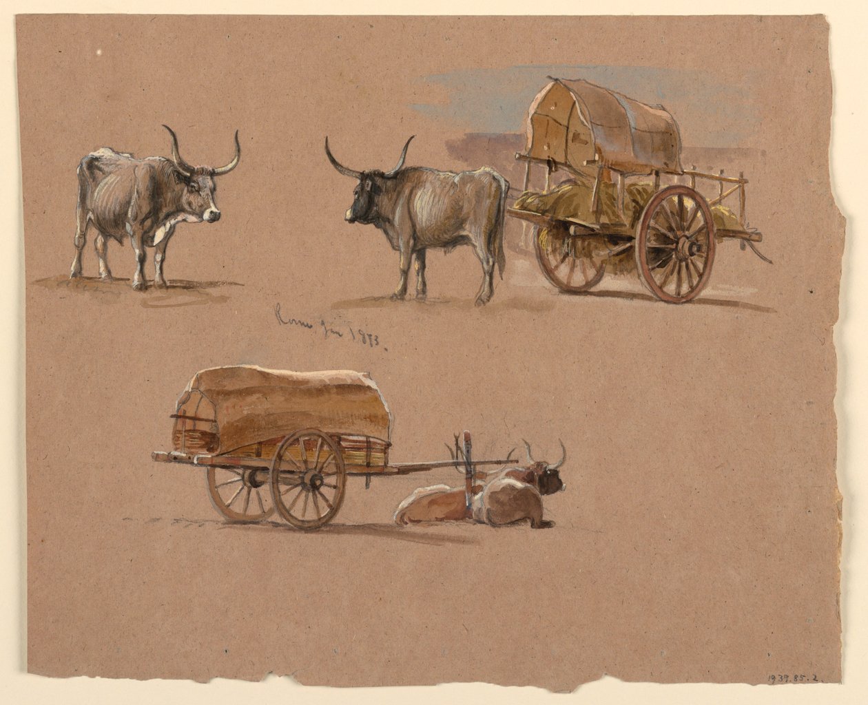 Desenho, Carros de boi, Roma, Itália, janeiro de 1873 de Samuel Colman