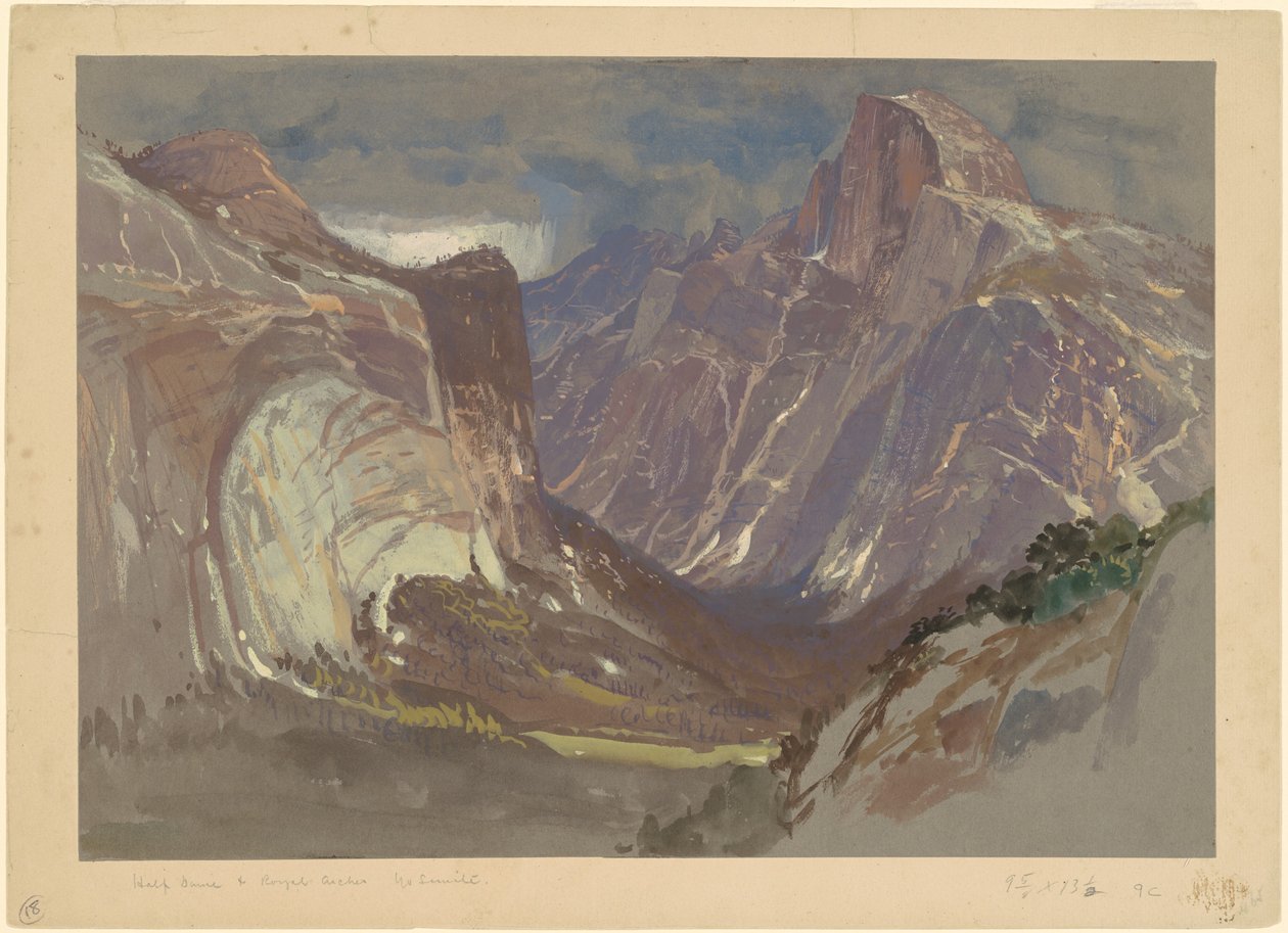 Half Dome e Royal Arches, Yosemite, de Glacier Point (w - c e guache em papel cinza) de Samuel Colman