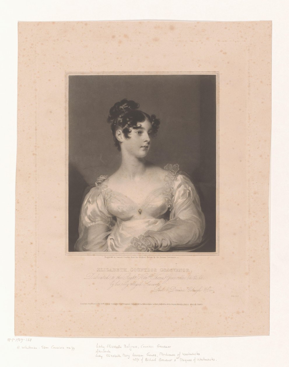 Portret de Elizabeth Leveson-Gower Elizabeth Condessa Grovenor (título no objeto) de Samuel Cousins