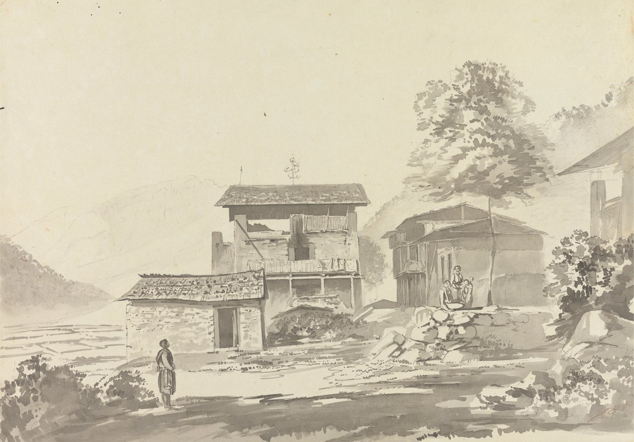 Na aldeia perto de Tassisudon [Tashicho Dzong] de Samuel Davis