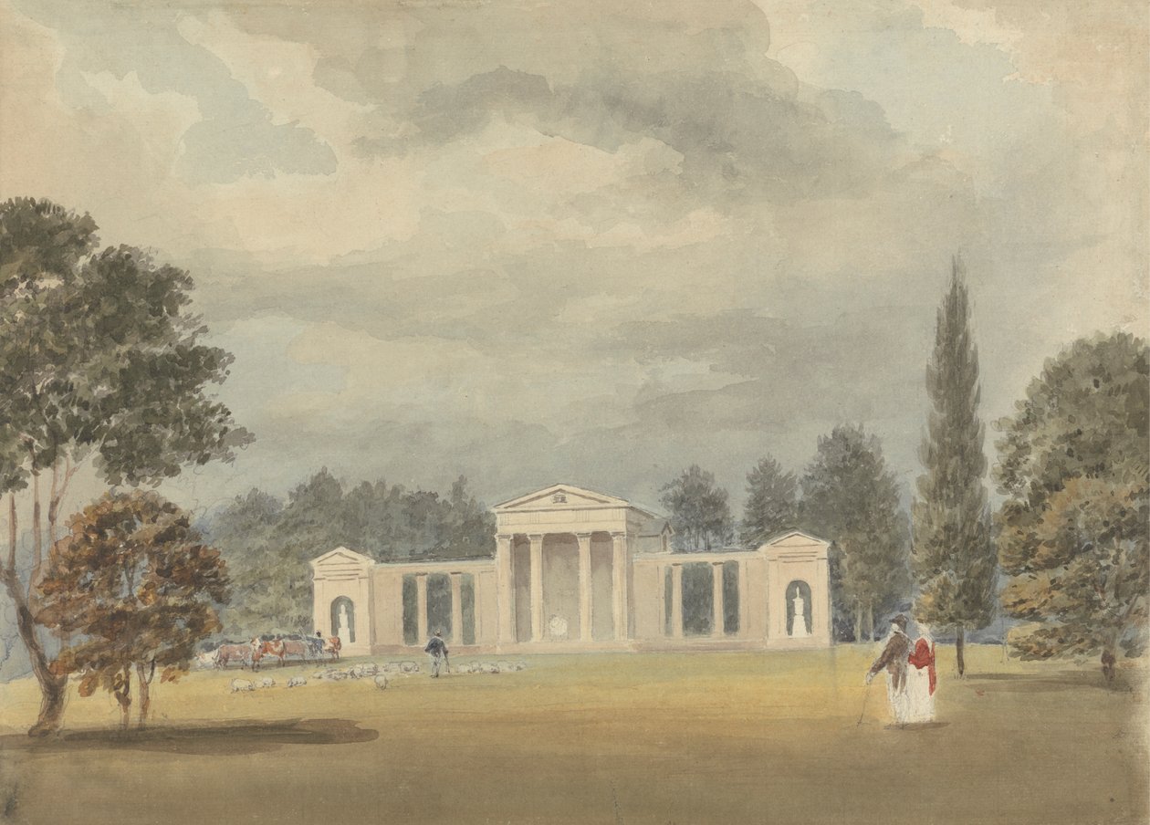 Igreja Paroquial, Vista Frontal e Parcial Direita, Ayot St. Lawrence, Hertfordshire de Samuel Davis