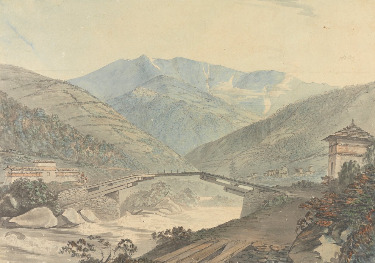 Vista perto de Tassisudon [Tashicho Dzong] no Butão de Samuel Davis