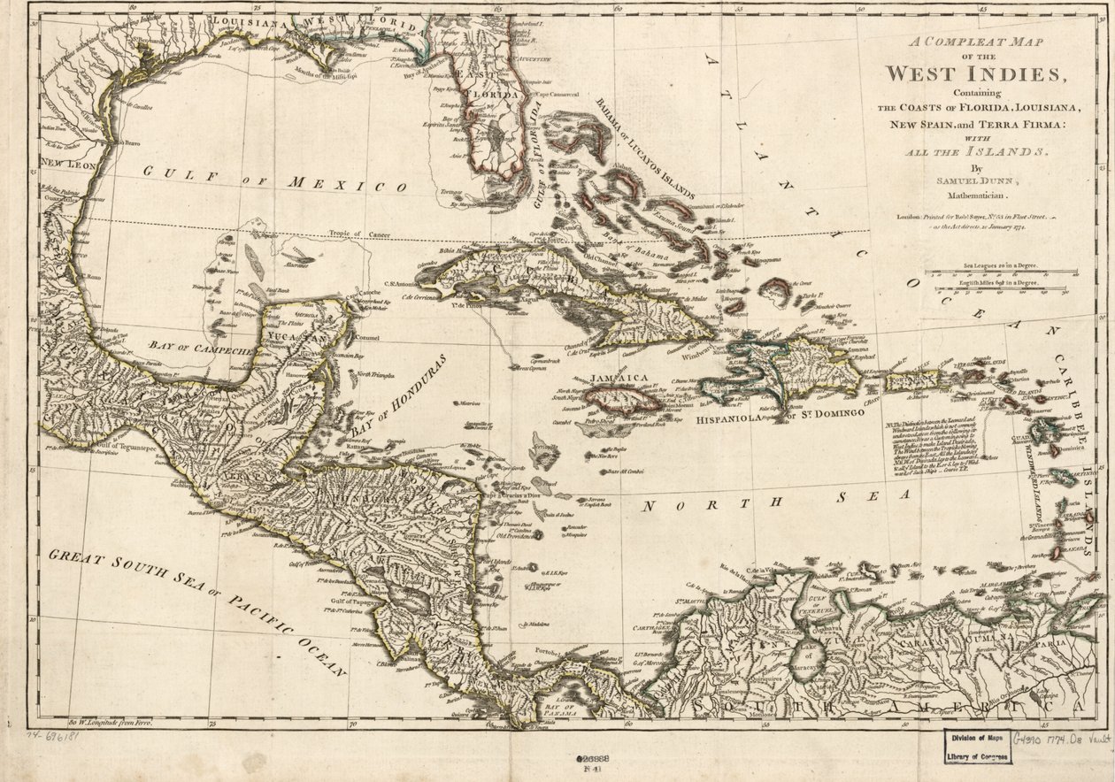 Um mapa completo das Índias Ocidentais contendo as costas da Florida, Louisiana, Nova Espanha e Terra Firma: Com todas as ilhas. de Samuel Dunn