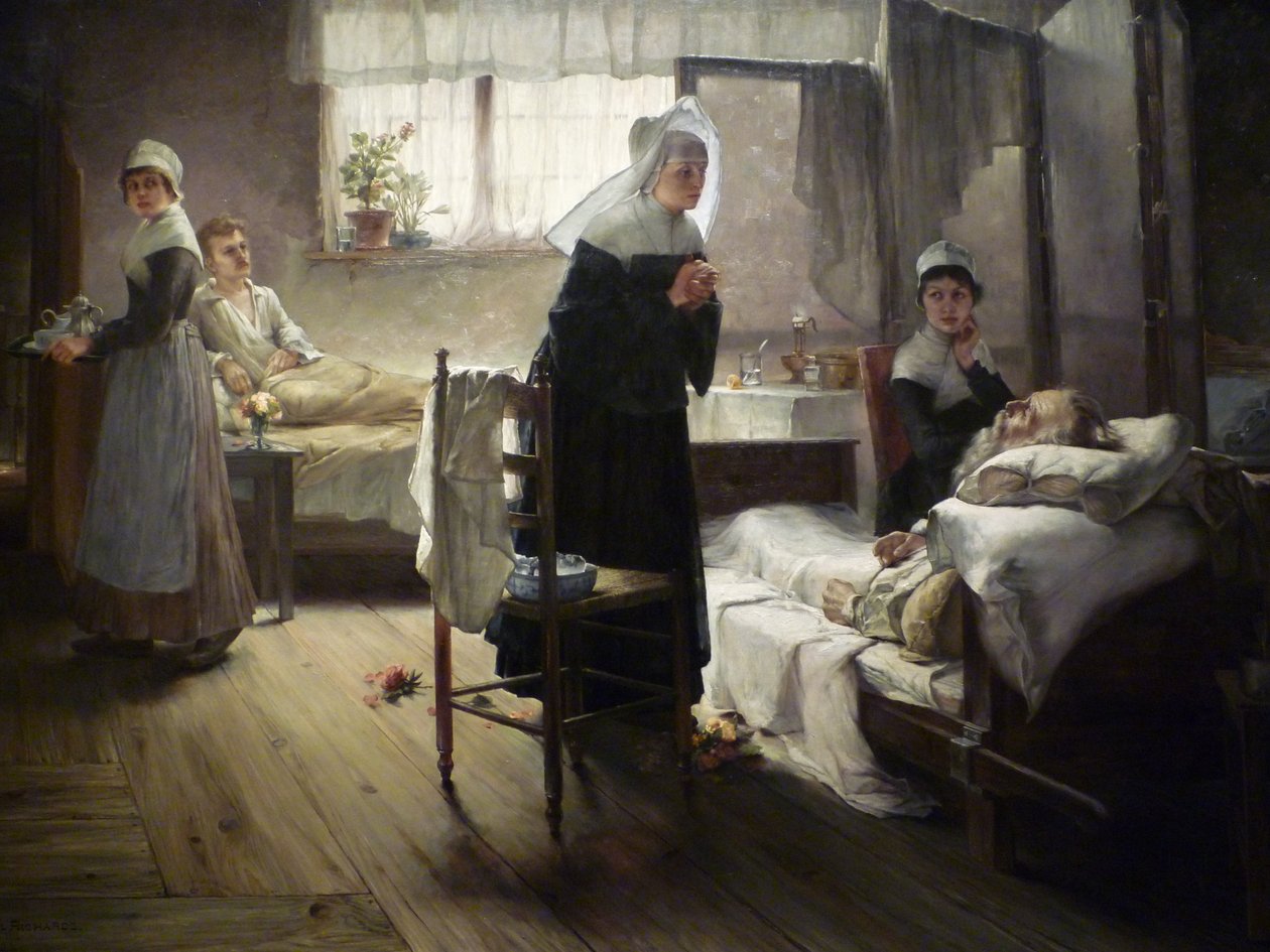 Evangeline descobrindo-a no hospital de Samuel G. Richards