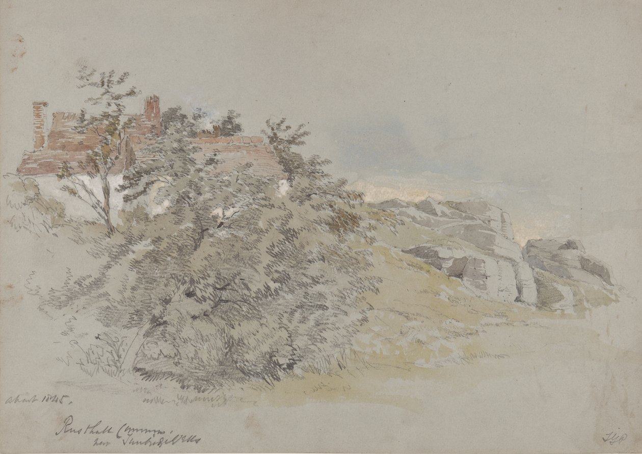 Rusthall Common, perto de Tunbridge Wells, c.1845 (lápis, wc e guache sobre papel) de Samuel Gillespie Prout