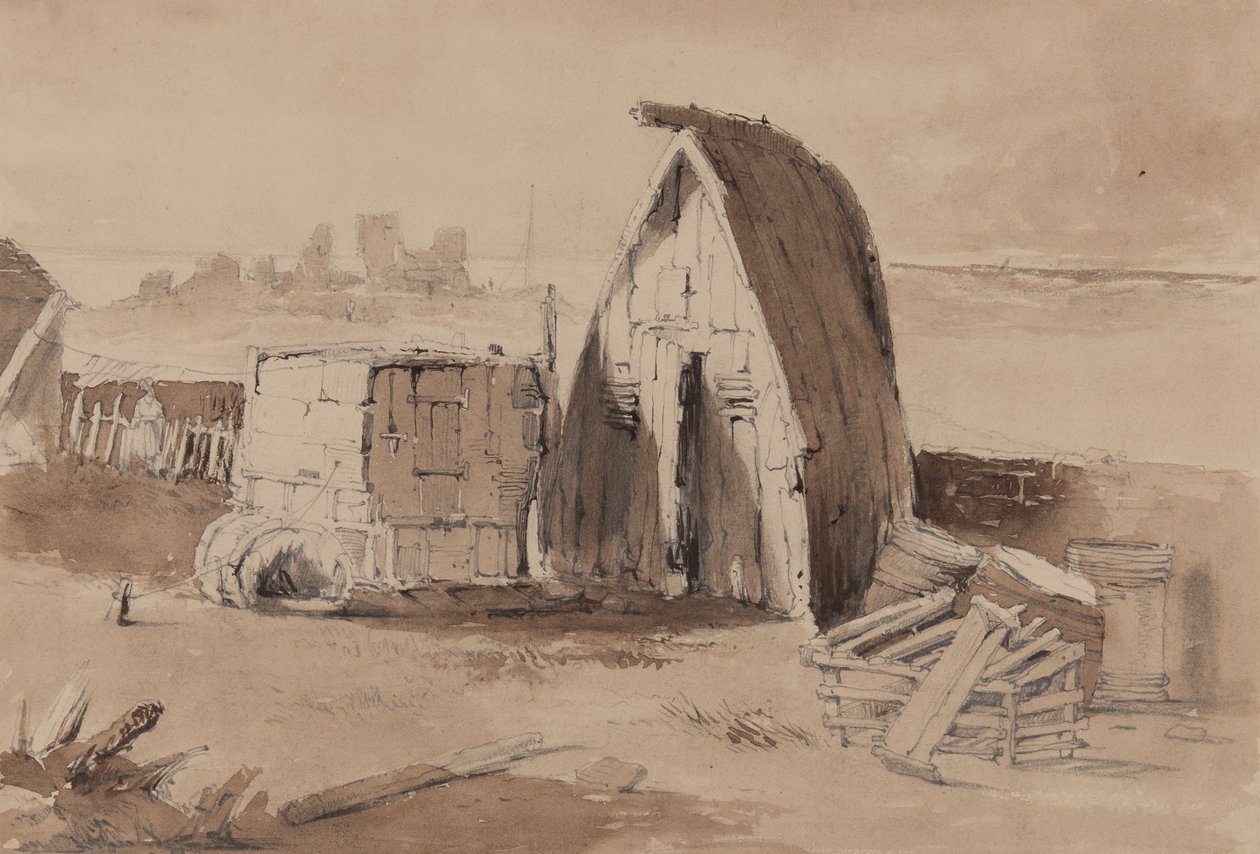 A praia de Hastings (lápis, pincel e papel) de Samuel Gillespie Prout
