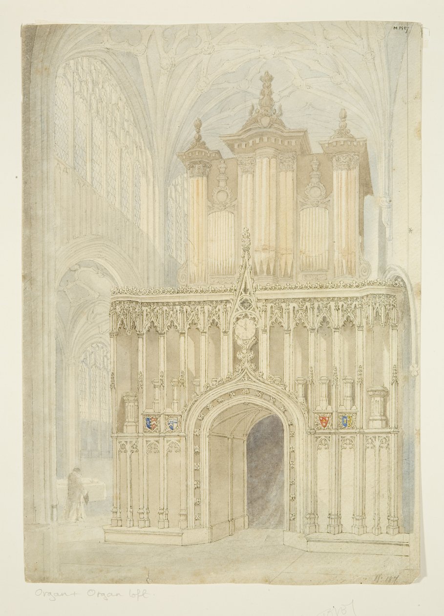 Lote de Órgãos e Órgãos da Igreja de Santa Maria Redcliffe, c.1840 (lápis e aguarela sobre papel) de Samuel Griffiths Tovey