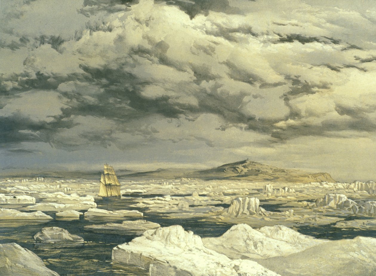 Primeira descoberta de terras pelo HMS Investigator, 6 de setembro de 1850, gravada por E. Walker, 1854 de Samuel Gurney Cresswell