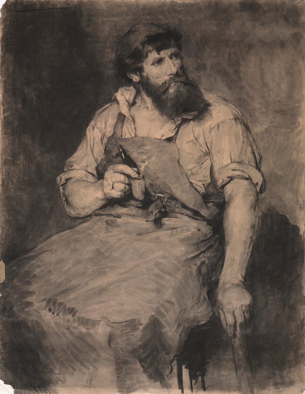 Ferreiro, estudo para "Das Gericht", c.1883 (carvão vegetal) de Samuel H. Crone