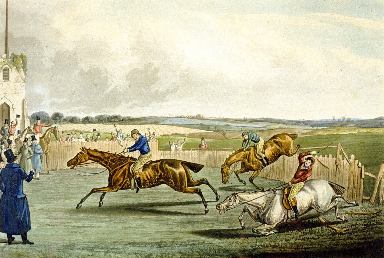 Forth Mile, de Steeplechasing, gravada por Charles Hunt (1829-1900) (cor litho) de Samuel Henry (after) Alken
