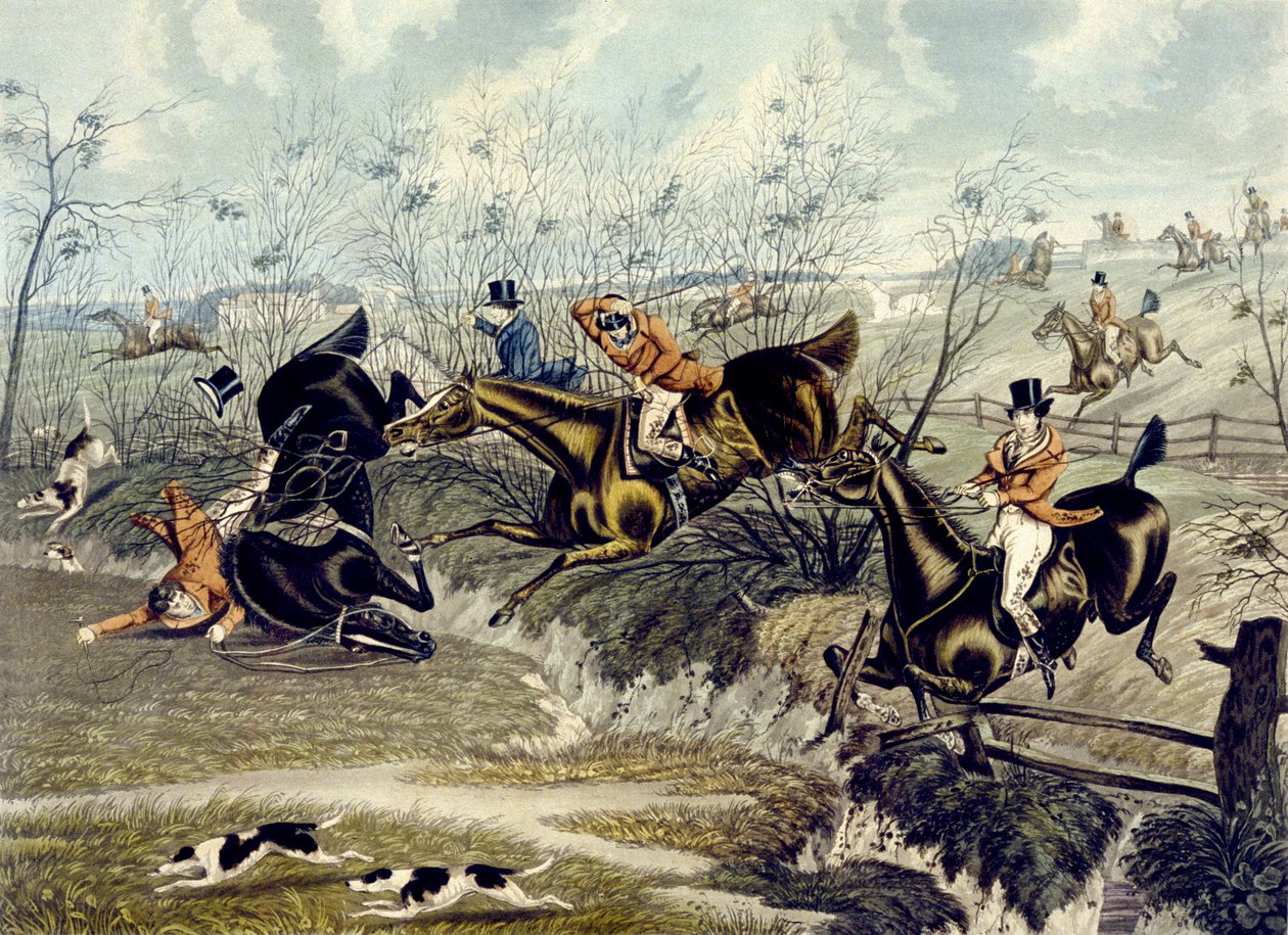 The Grand Leicestershire Fox Hunt, placa 3, gravada por Charles Hunt (cor litho) de Samuel Henry (after) Alken