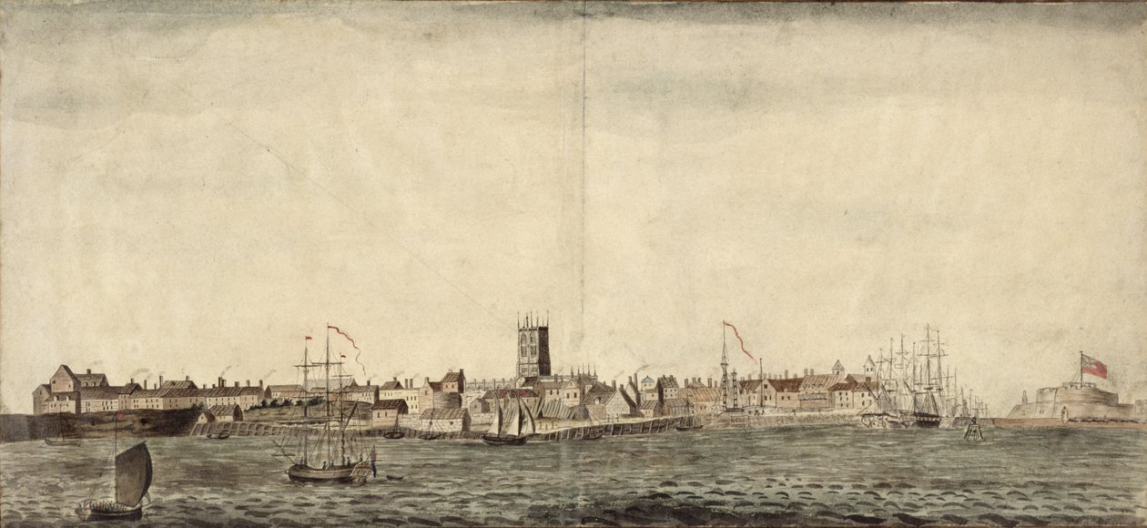 South-east View of Kingston upon Hull (caneta, tinta e lavagem sobre papel) de Samuel Heywood