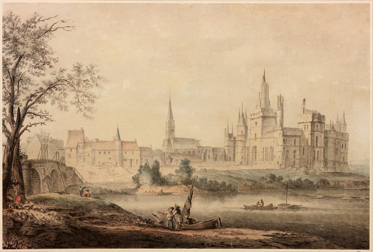 Um castelo francês, 1770 (caneta e tinta e wc no papel) de Samuel Hieronymous Grimm