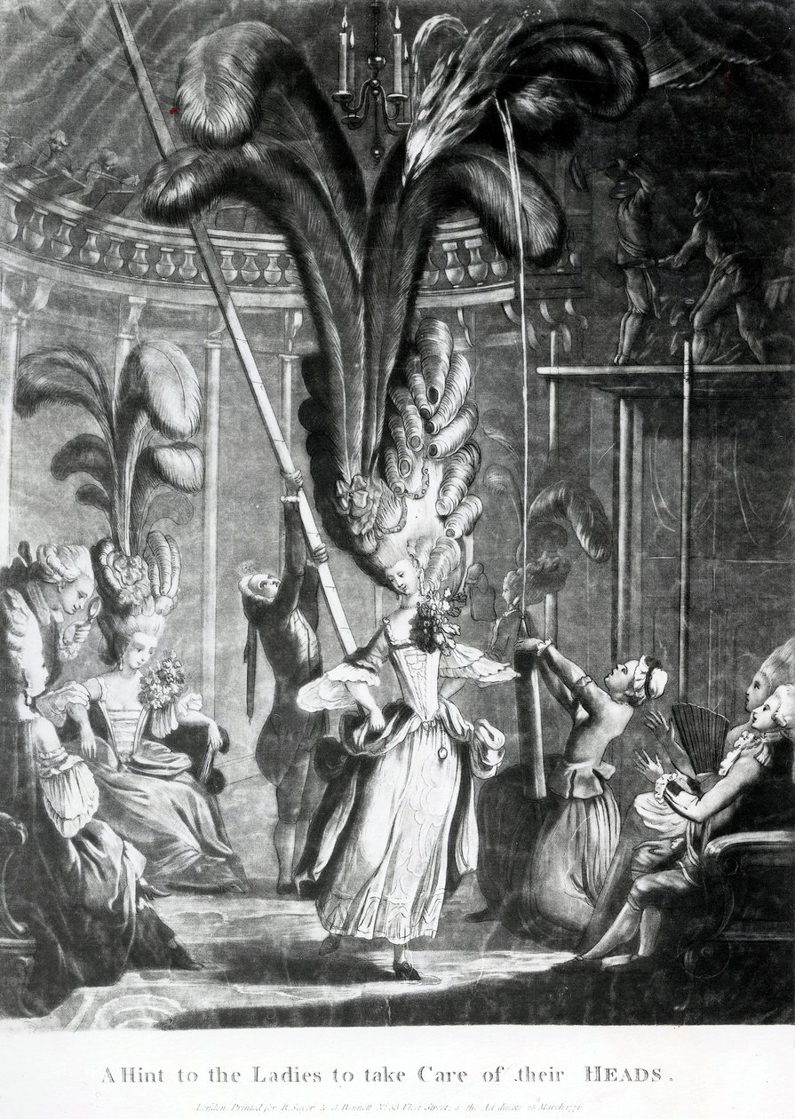 Uma sugestão para as senhoras para cuidar de seus chefes, publicado por Sayer und Bennett (1774-1786), 1776 (mezzotint) de Samuel Hieronymous Grimm
