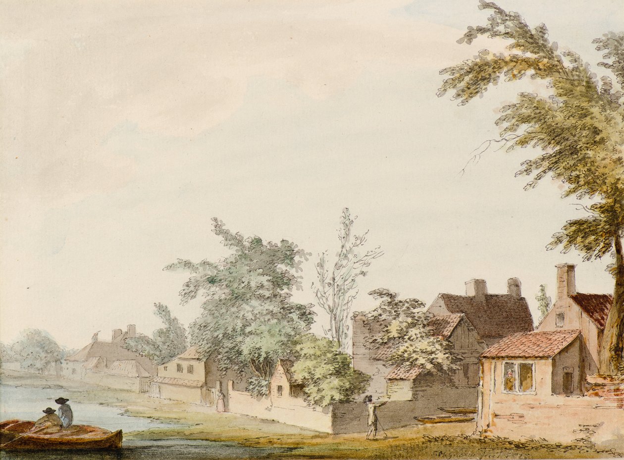 Uma vila perto de um lago de Samuel Hieronymous Grimm