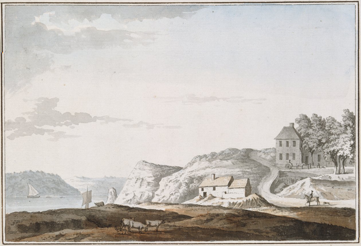 Aust Passage, Gloucestershire (aguarela e cor de corpo sobre papel) de Samuel Hieronymous Grimm