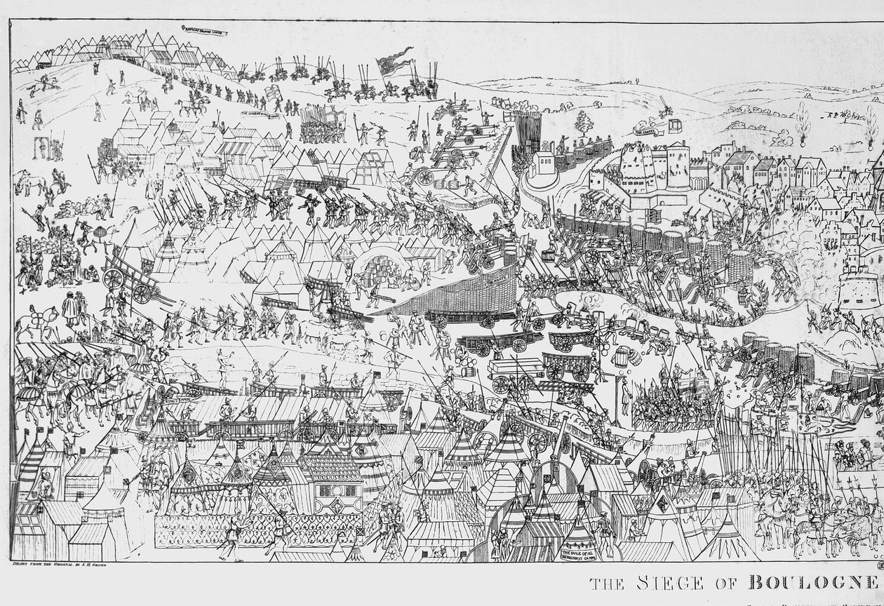 O cerco de Boulogne pelo rei Henrique VIII (1491-1547) em 1544, gravado por James Basire, 1788 (ver também 106603) de Samuel Hieronymous Grimm