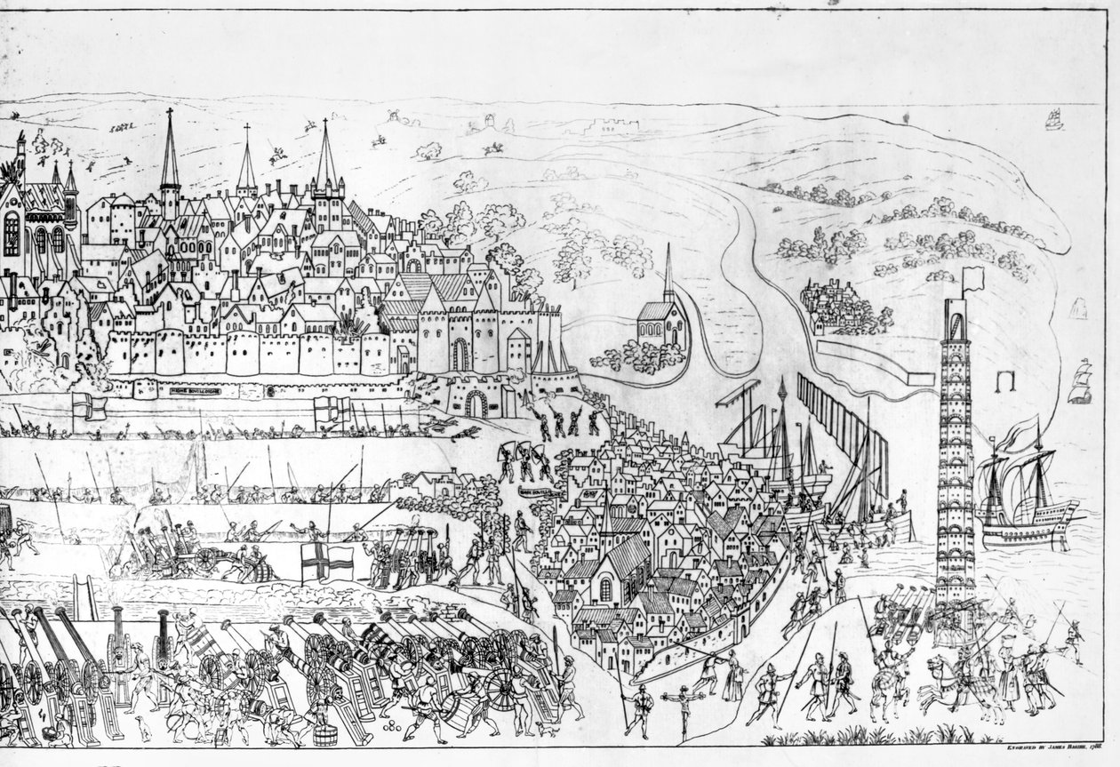 O cerco de Boulogne pelo rei Henrique VIII (1491-1547) em 1544, gravado por James Basire, 1788 (ver também 106602) de Samuel Hieronymous Grimm