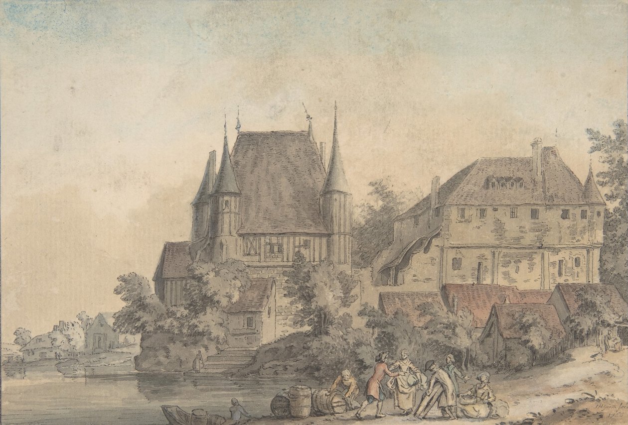 Vista de uma Aldeia junto a um Rio, 1766. de Samuel Hieronymus Grimm