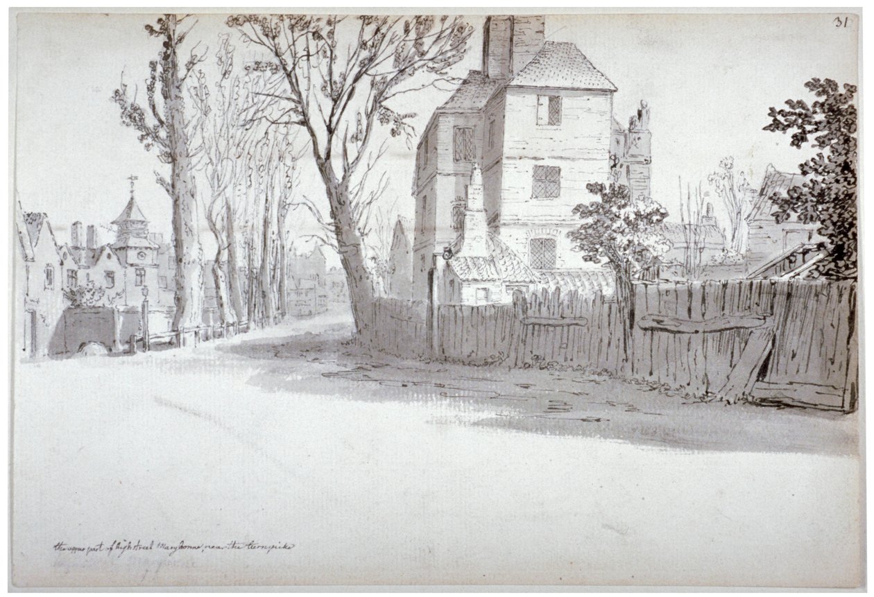 Vista da parte superior da St Marylebone High Street e do turnpike, Londres, 1772 de Samuel Hieronymus Grimm