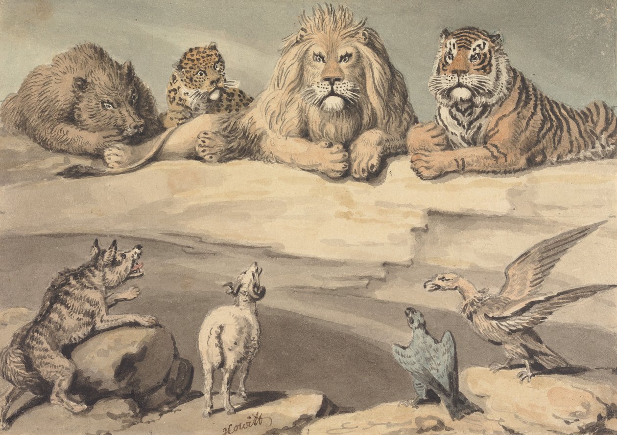 Um javali, um leopardo, um leão, um tigre, um lobo, um carneiro e duas águias de Samuel Howitt