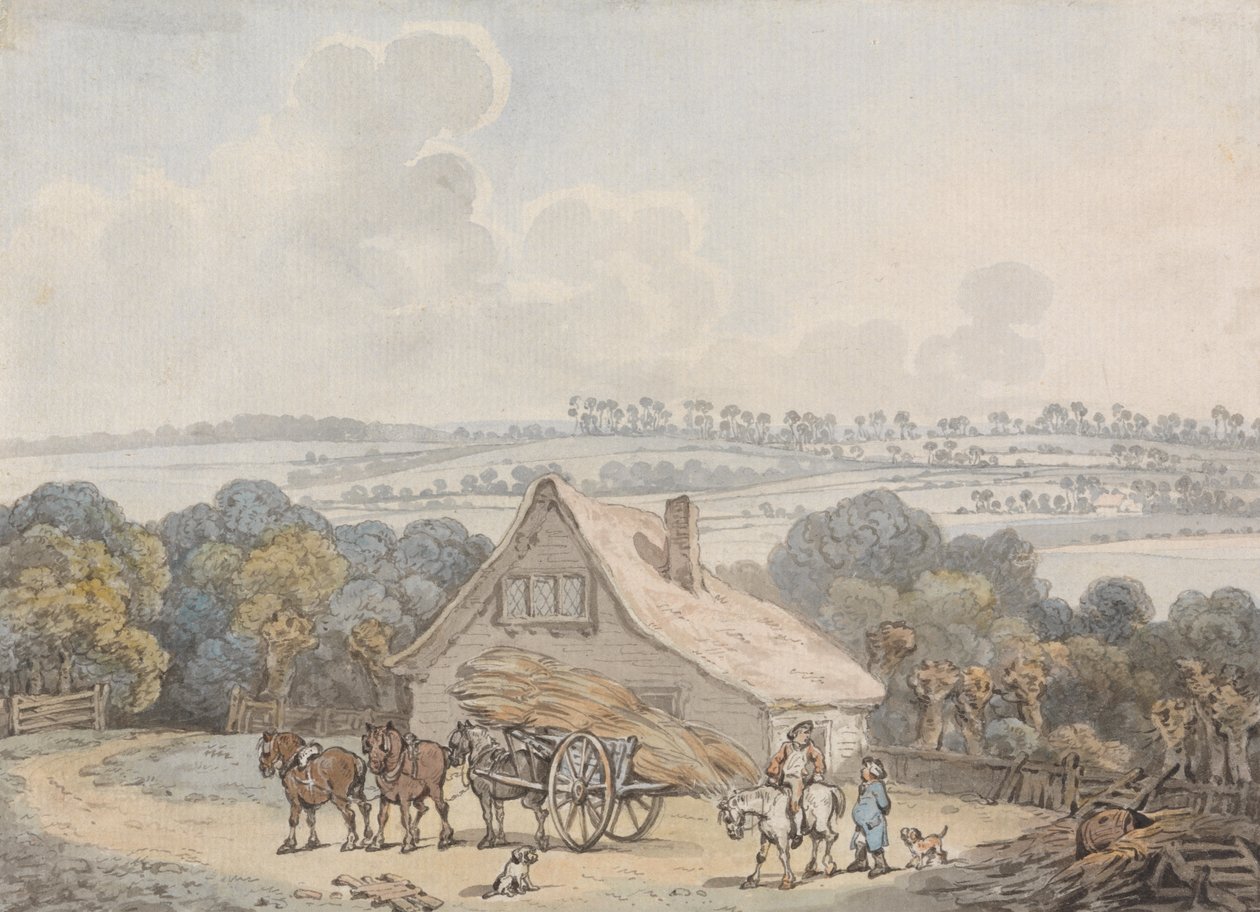 Paisagem com carrinho de feno antes de uma casa de campo de Samuel Howitt