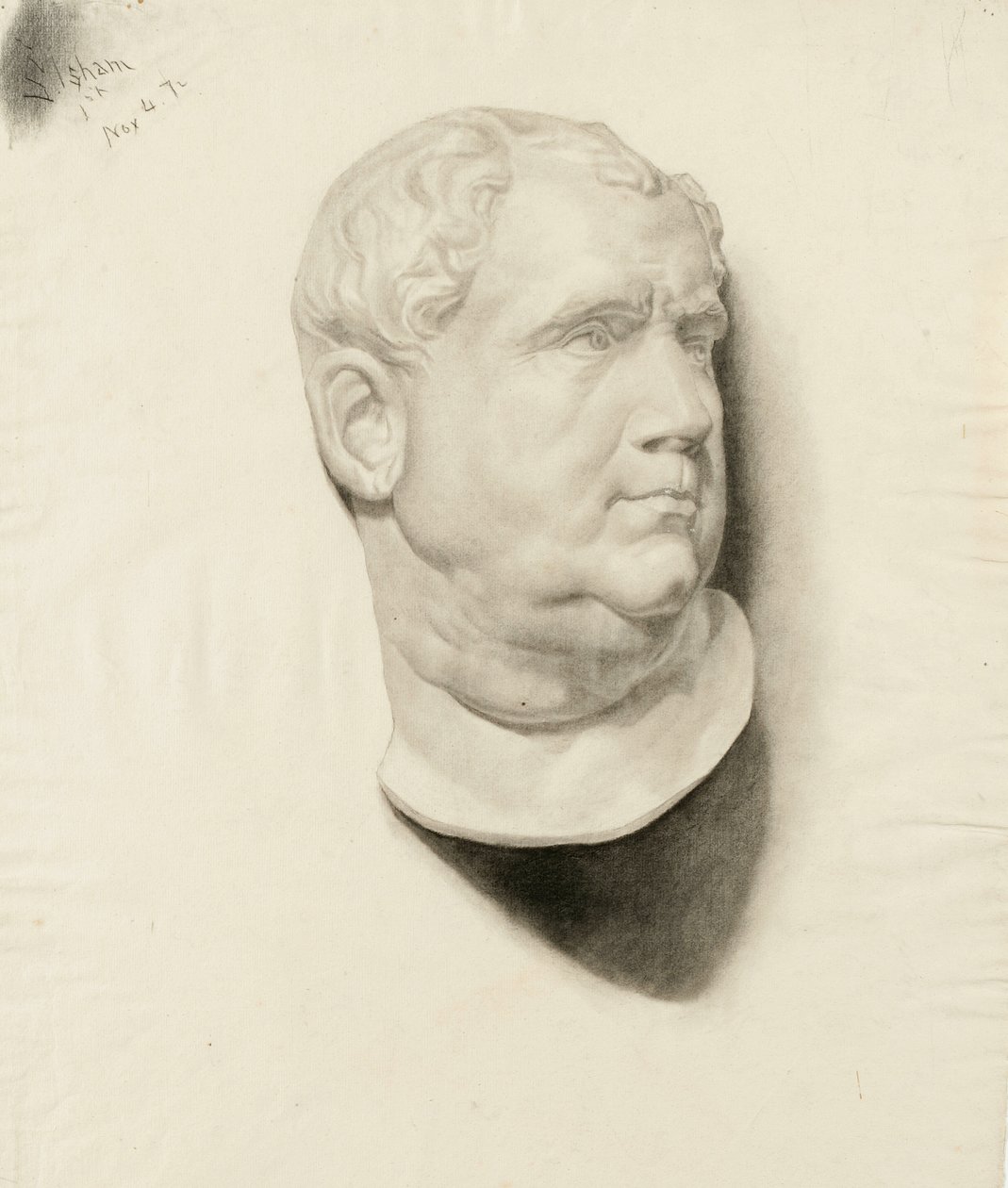 Esboço de um elenco de uma cabeça masculina, 1872 (carvão sobre papel colocado creme) de Samuel Isham