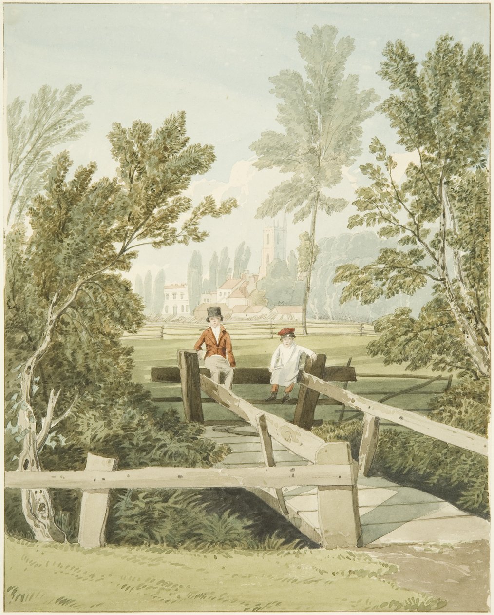 Dois Rapazes de uma Régua em Brislington Brook, c.1824 (lápis e aguarela sobre papel) de Samuel Jackson
