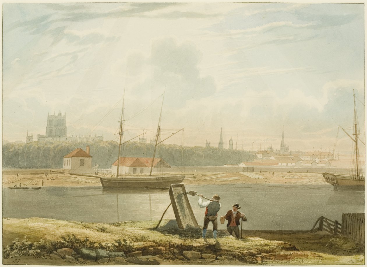 Vista através do porto flutuante, c.1825 (lápis e aguarela sobre papel) de Samuel Jackson