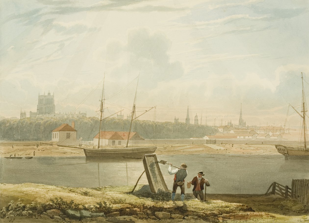 Vista através do Porto Flutuante com a Catedral e as Igrejas da Cidade, c. 1825 de Samuel Jackson