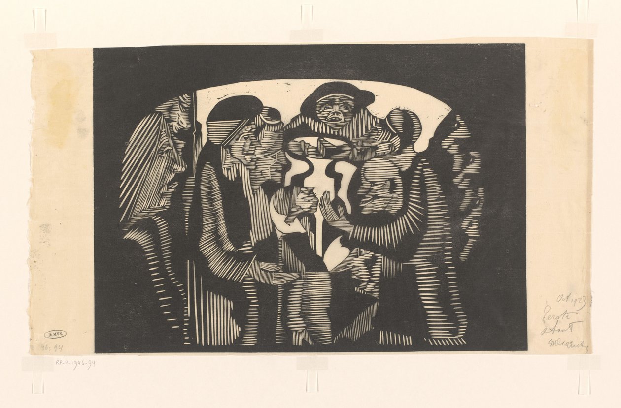 Grupo de figuras em um arco Imaginação visionária: grupo de figuras, envolto em forma de arco, no centro superior um homem frontal com um chapéu de Samuel Jessurun de Mesquita (signed by artist)