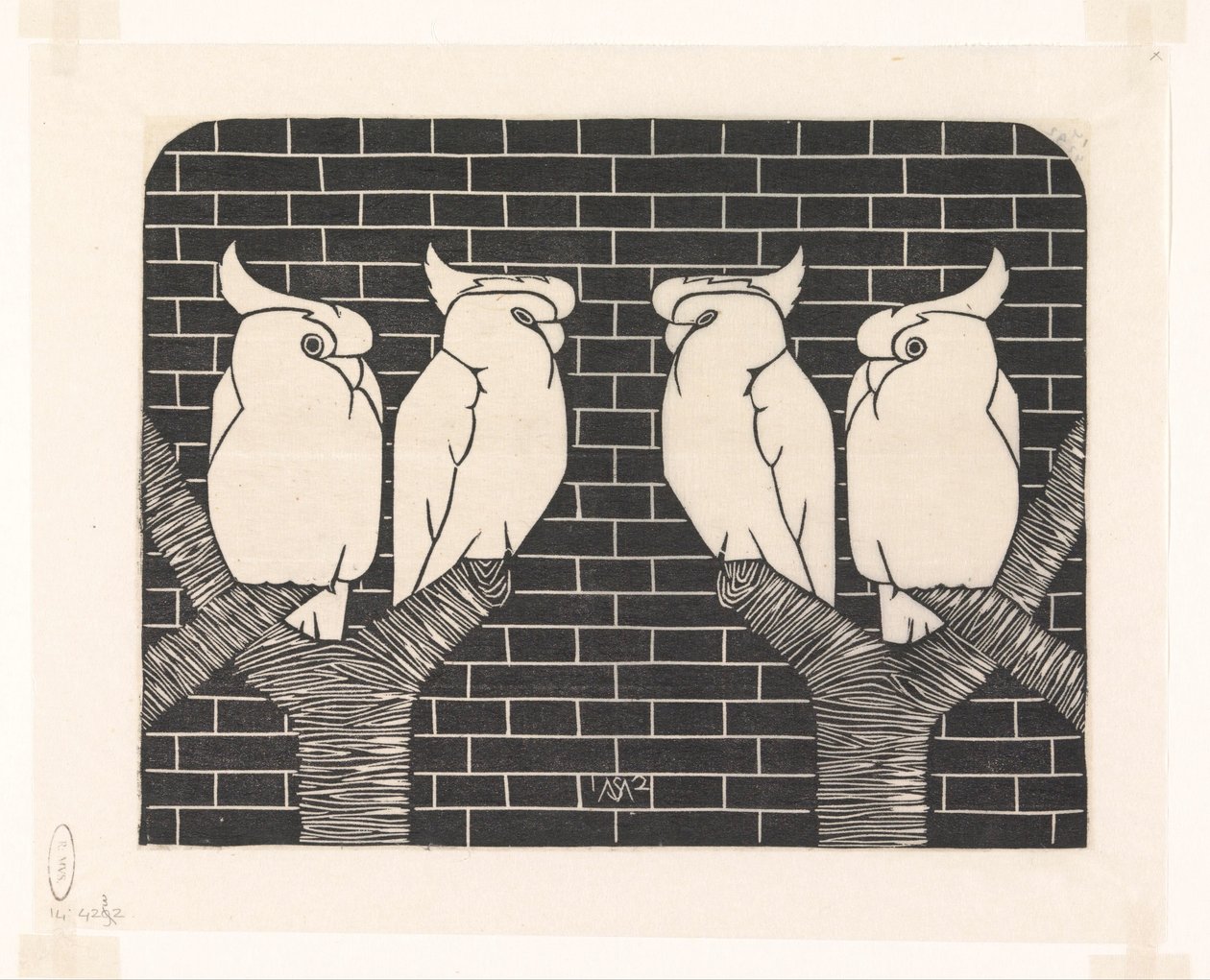 Quatro cacatuas coroadas de Samuel Jessurun de Mesquita (signed by artist)