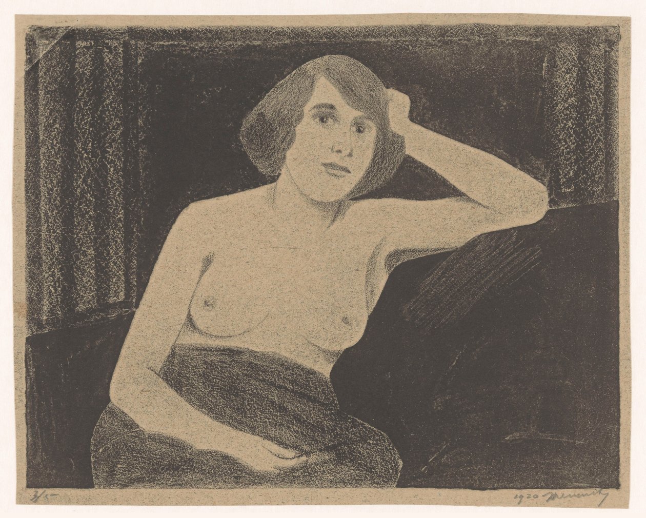 Nu feminino, sentado em um sofá, mão na cabeça de Samuel Jessurun de Mesquita (signed by artist)