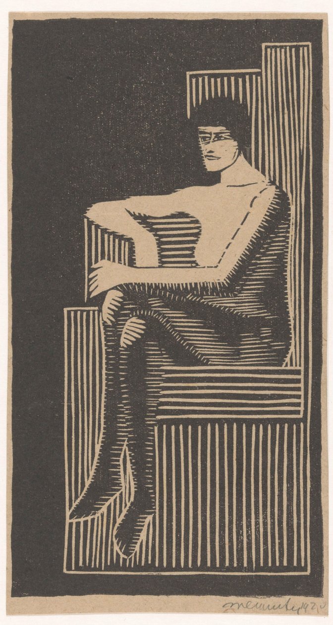 Sentado nu em cadeira geométrica de Samuel Jessurun de Mesquita (signed by artist)
