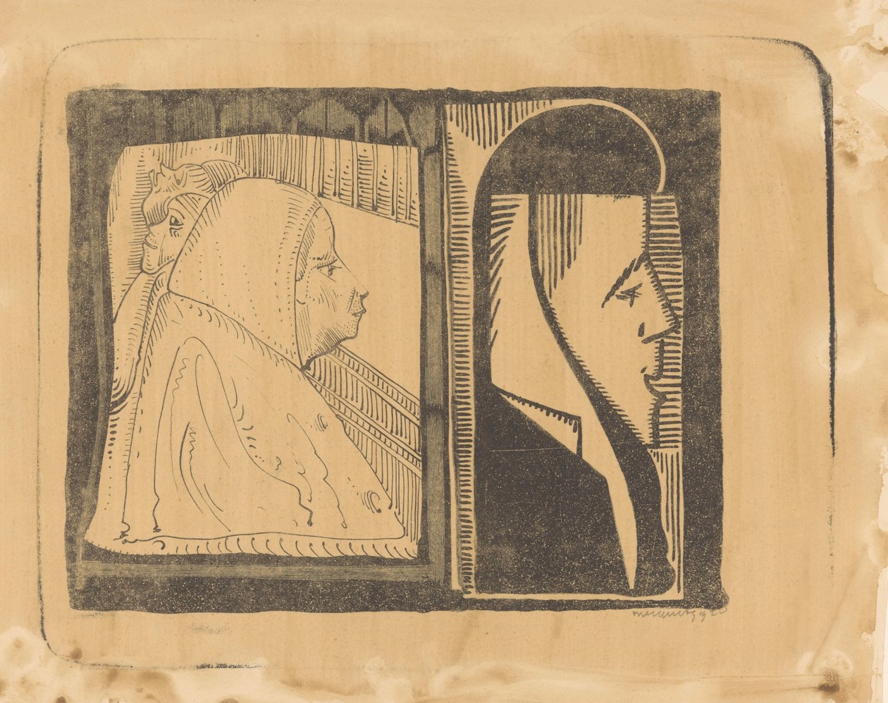 Fantasia: dois quadros, em cada um deles um perfil à direita (e no quadro esquerdo dois perfis mais pequenos à esquerda) de Samuel Jessurun de Mesquita