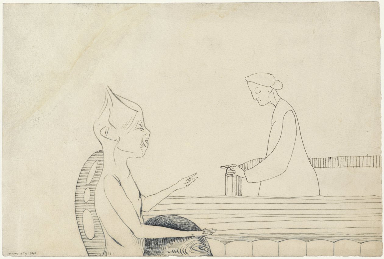 Duas figuras de fantasia, apontando uma para a outra de Samuel Jessurun de Mesquita