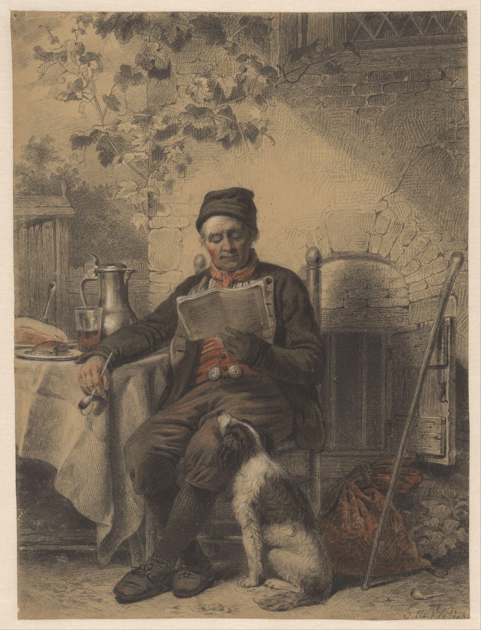 Homem lendo com cachorro de Samuel Johannes de Vletter