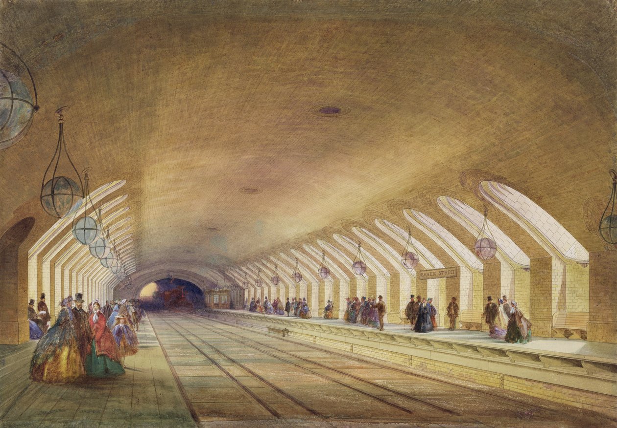 Estação Baker Street, 1863 (wc e bodycolour com caneta e tinta no papel) de Samuel John Hodson