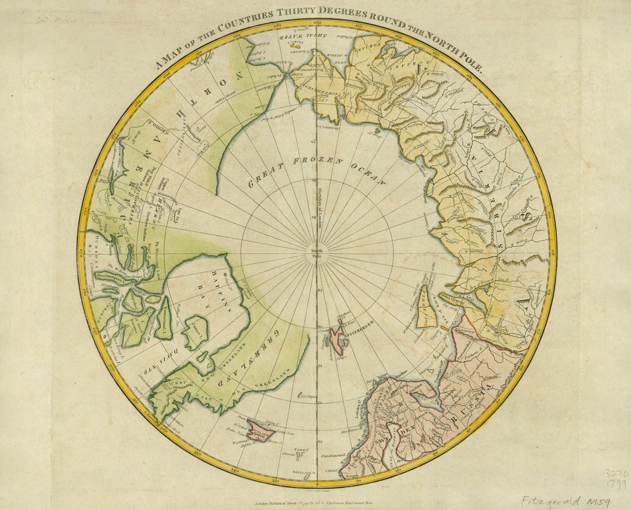 Um Mapa dos Países Trinta Graus ao redor do Pólo Norte, de "Atlas a Crutwell&39;s Gazetteer" de Clement Crutwell (1743-1808), publicado em Londres, 1799 de Samuel John Neele