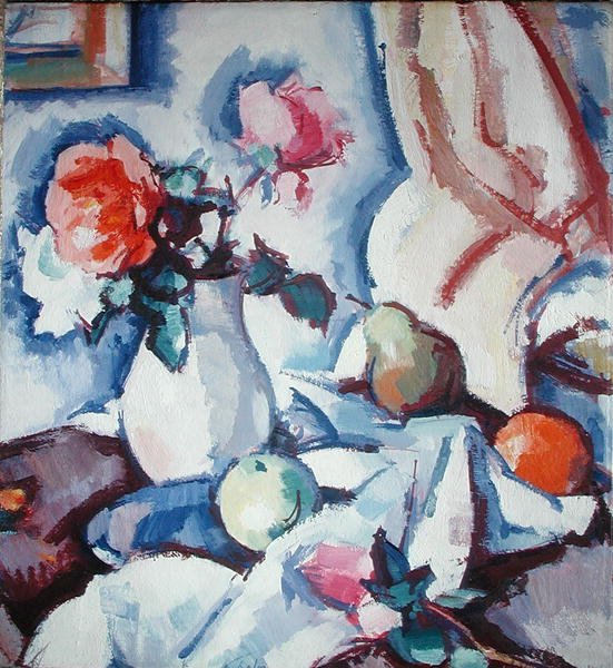 Rosas em Vaso Branco (óleo sobre tela) de Samuel John Peploe