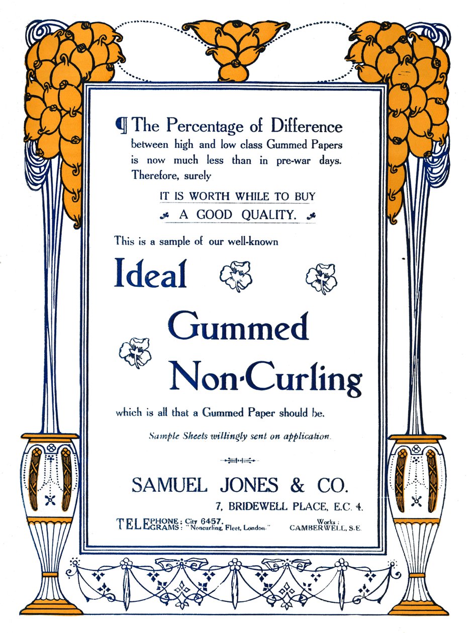 Samuel Jones & Co. - Anúncio gomado ideal sem ondulação, 1919 de Samuel Jones