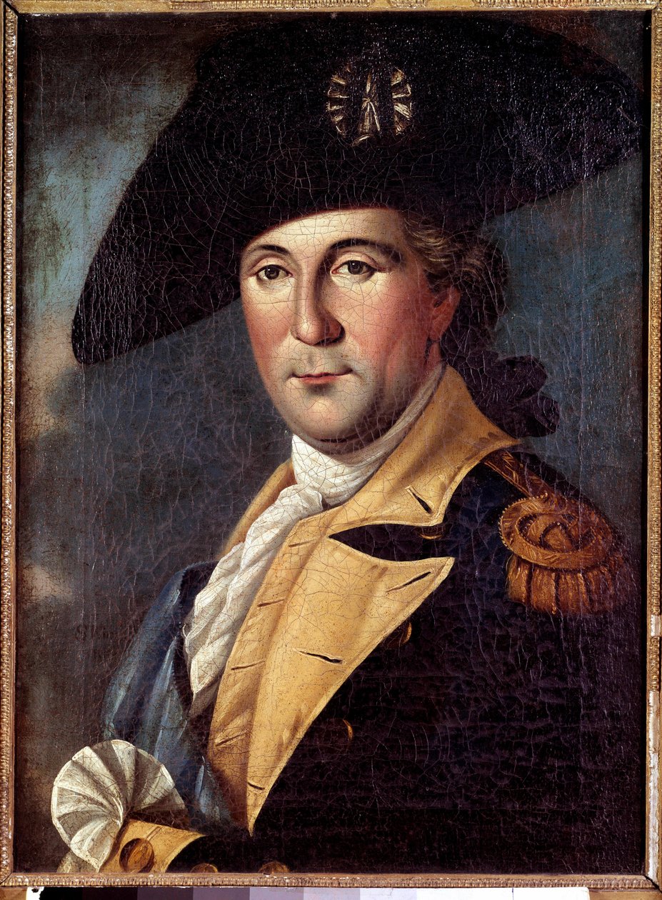 Retrato de George Washington (1732-1789) representante em traje de George Washington (1732-1789) representante em traje geral, com o lenço de comandante-chefe do exército continental - Pintura de Samuel King (1748-1819) de Samuel King