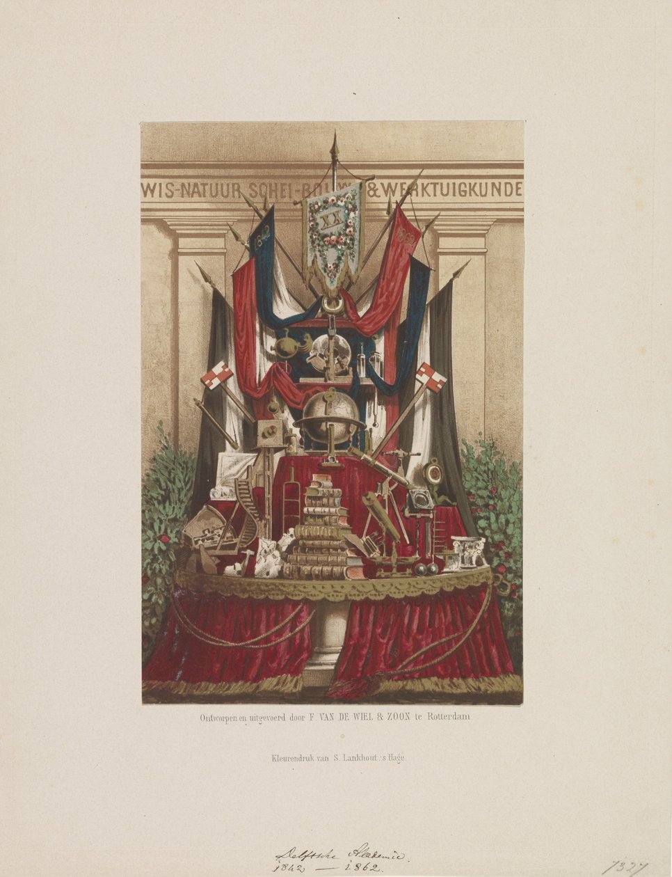 Troféu como decoração na celebração do 20º aniversário da Academia Delft, 1862 de Samuel Lankhout
