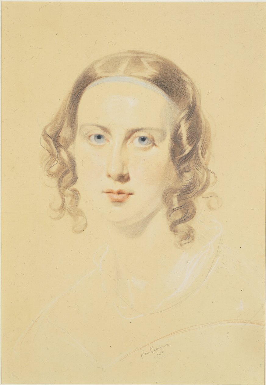Primeiro retrato de Catherine Dickens, 1838 (giz, giz de cera e lápis sobre papel) de Samuel Laurence